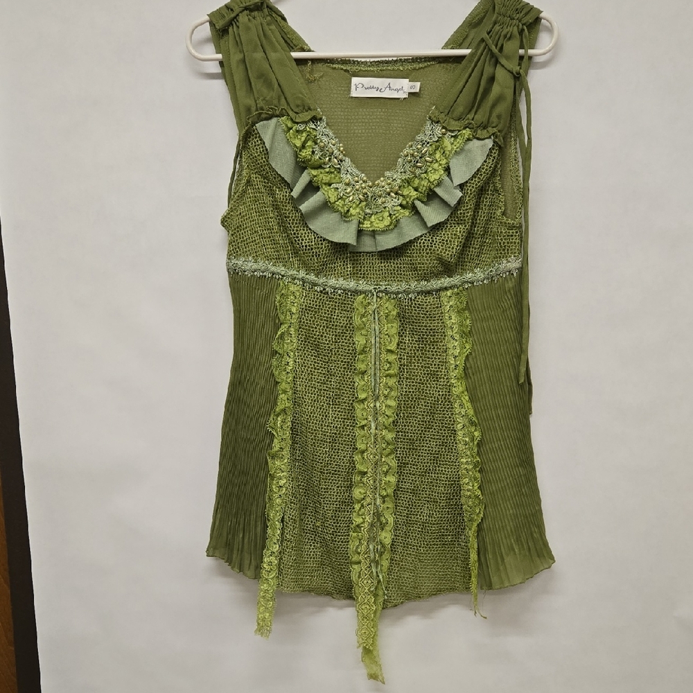 MONA LISA Sage Green Textured Tank Top